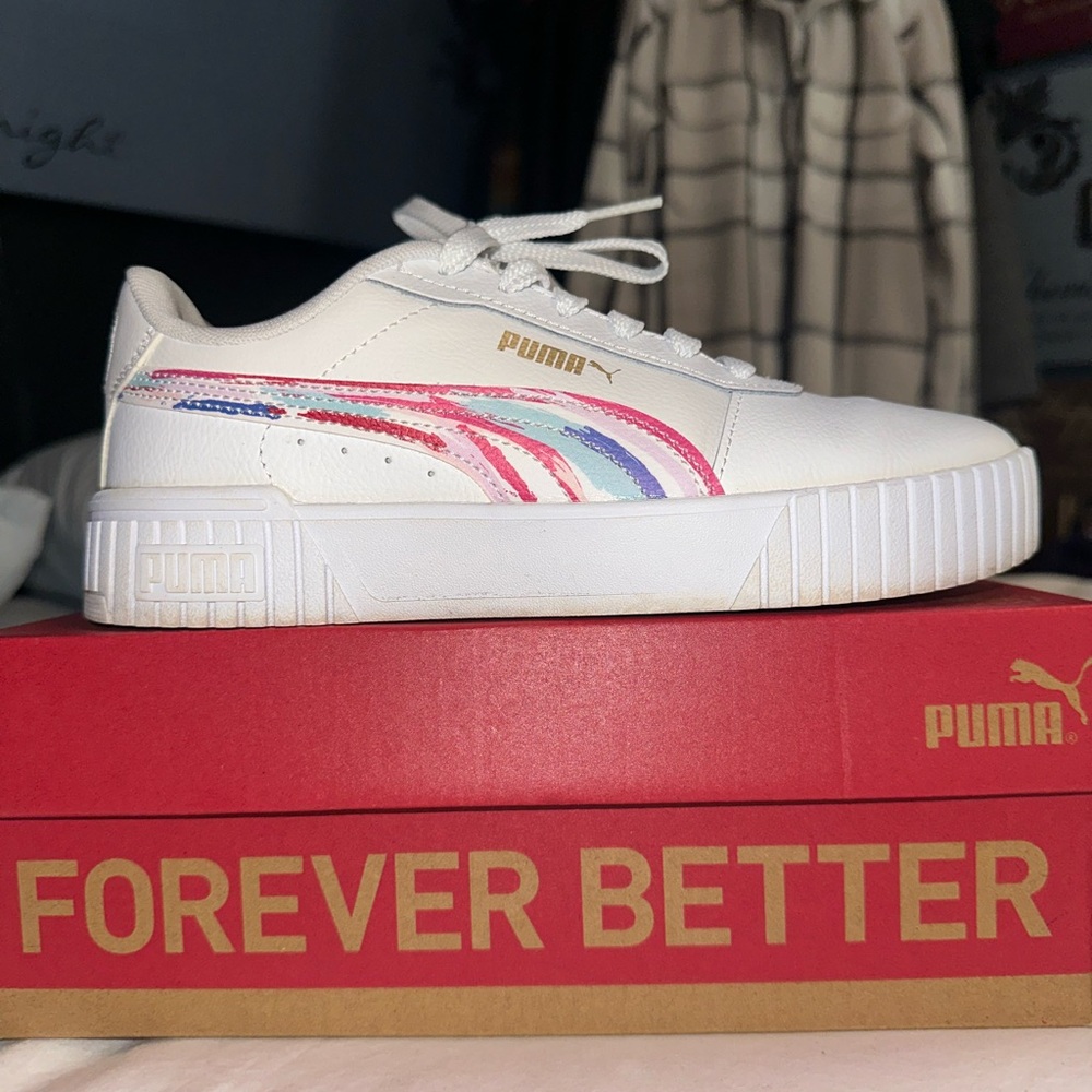 Puma White Sneakers with Rainbow Stripes